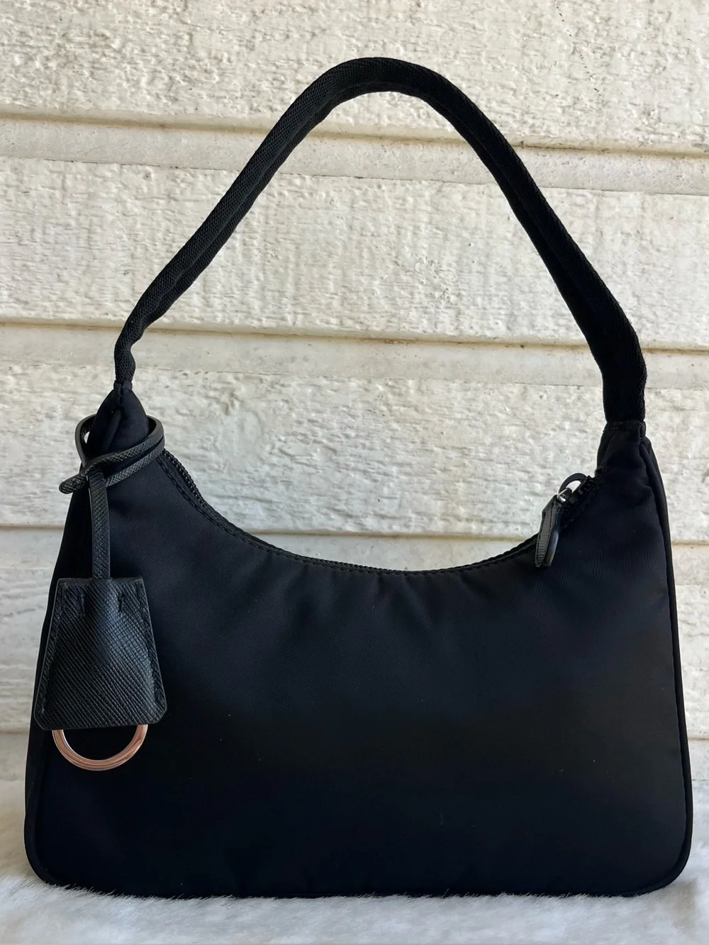 PRADA Re-Edition 2000 Black Nylon Hobo Baguette Shoulder Bag Galleria